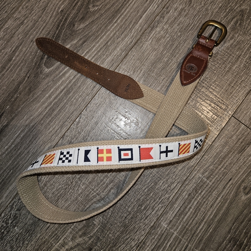 YRI New Hampshire Custom made preppy nautical mens woven belt leather & Brass 38